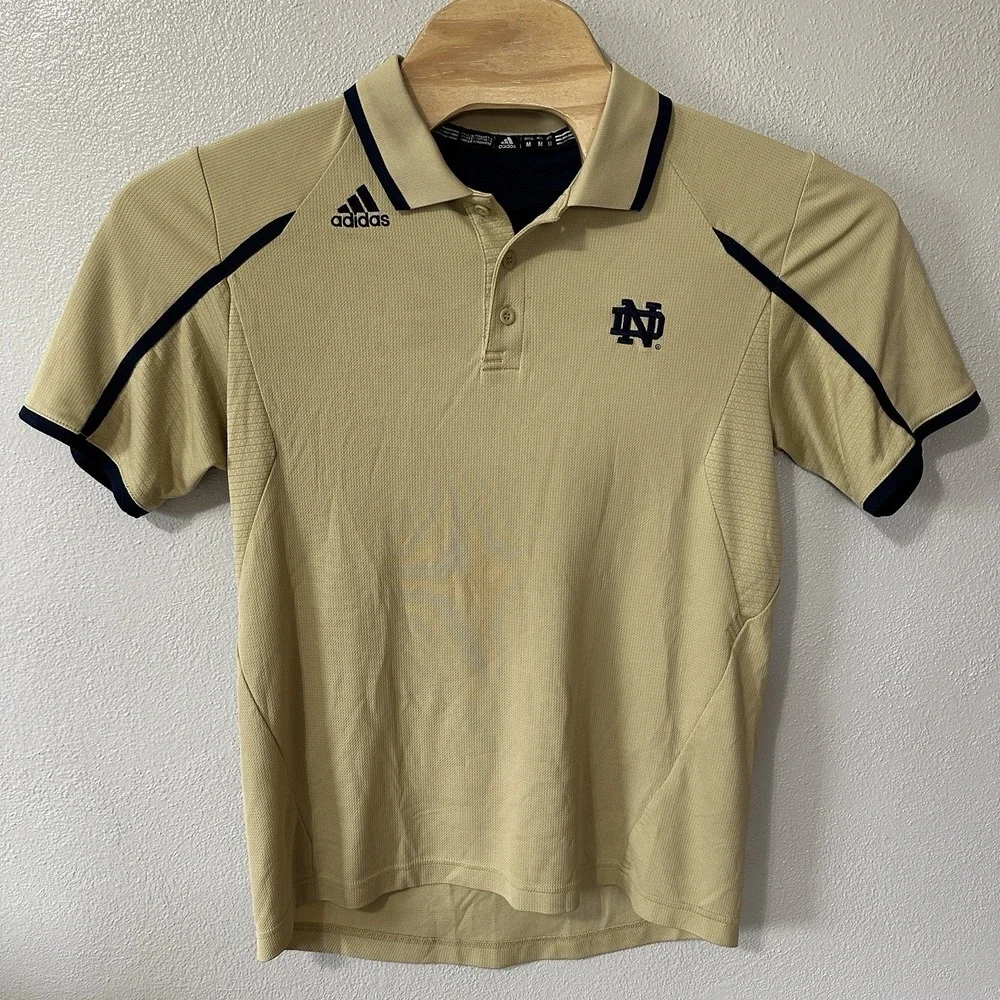Adidas Notre Dame Fighting Irish Polo Shirt Men's Size Medium Golf Gold Blue‎
